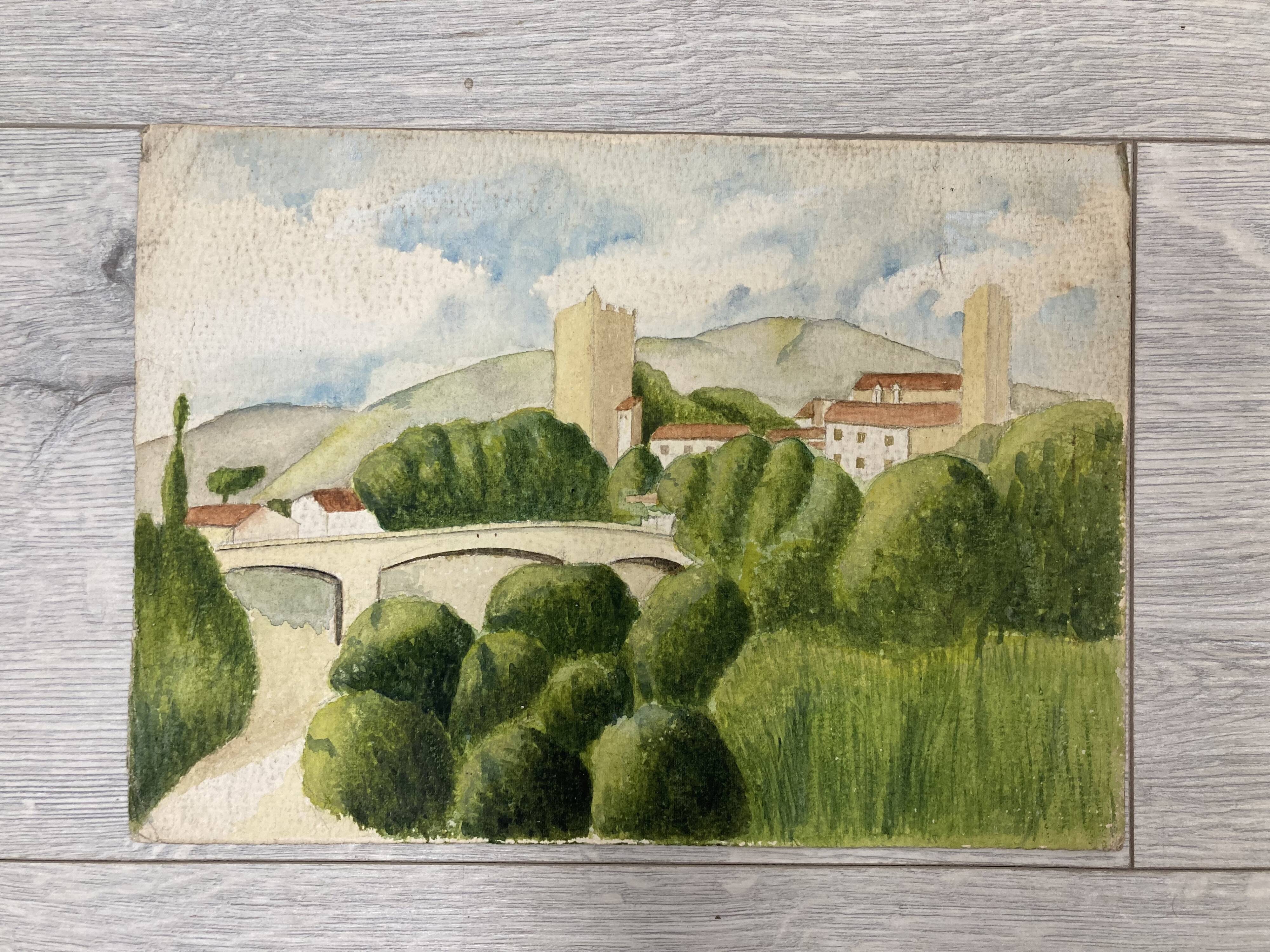 Watercolor seaside landscape recto/verso