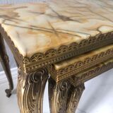 Heavy Onyx Marble Nesting Brass Tables
