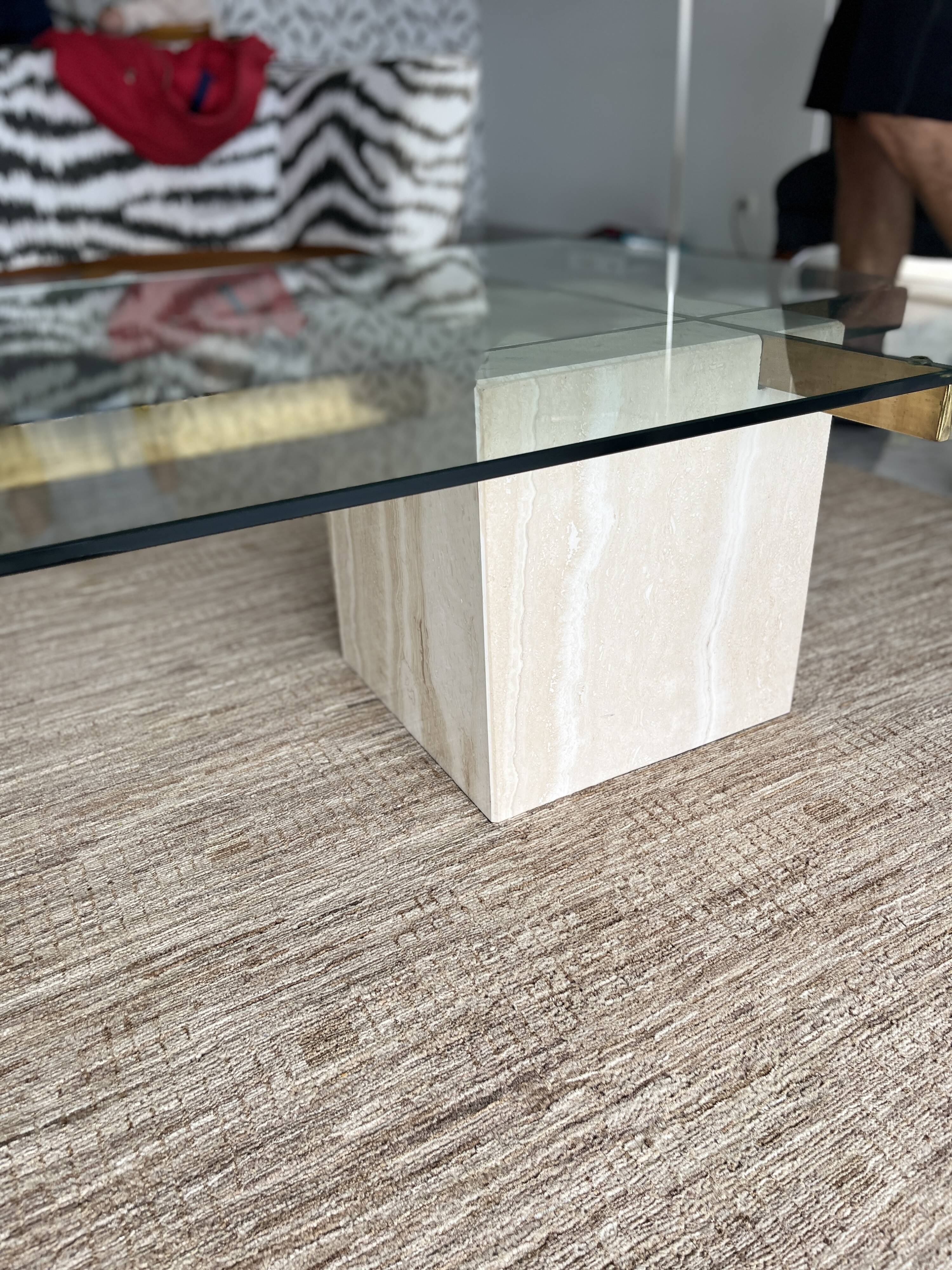 Artedi coffee table in travertine and glass 1970