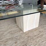 Table basse Artedi en travertin et verre 1970