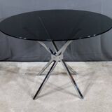 Small Mikado Table in Glass and Chromed Metal – 1970s