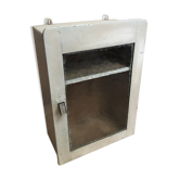 Old hanging medicine cabinet wood + opaque glass door 50's vintage