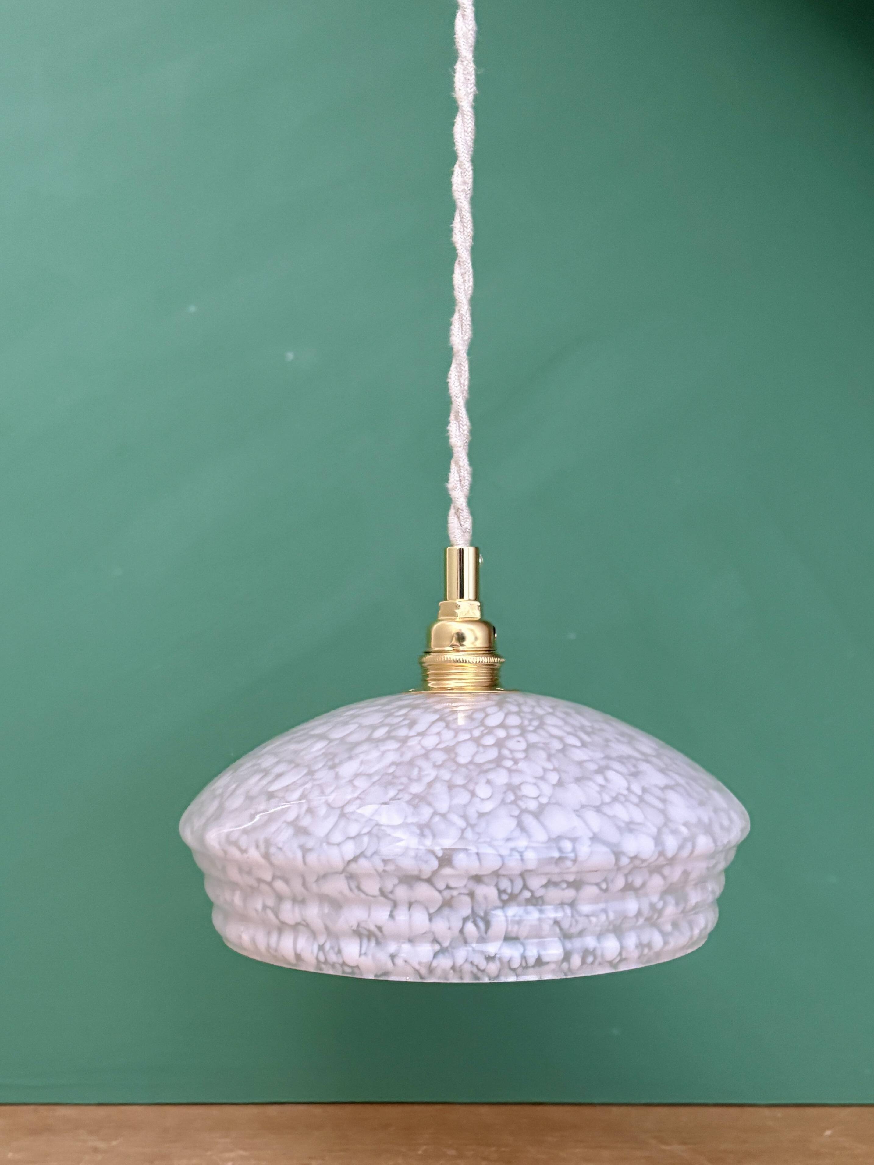 Vintage white Clichy glass lampshade pendant light