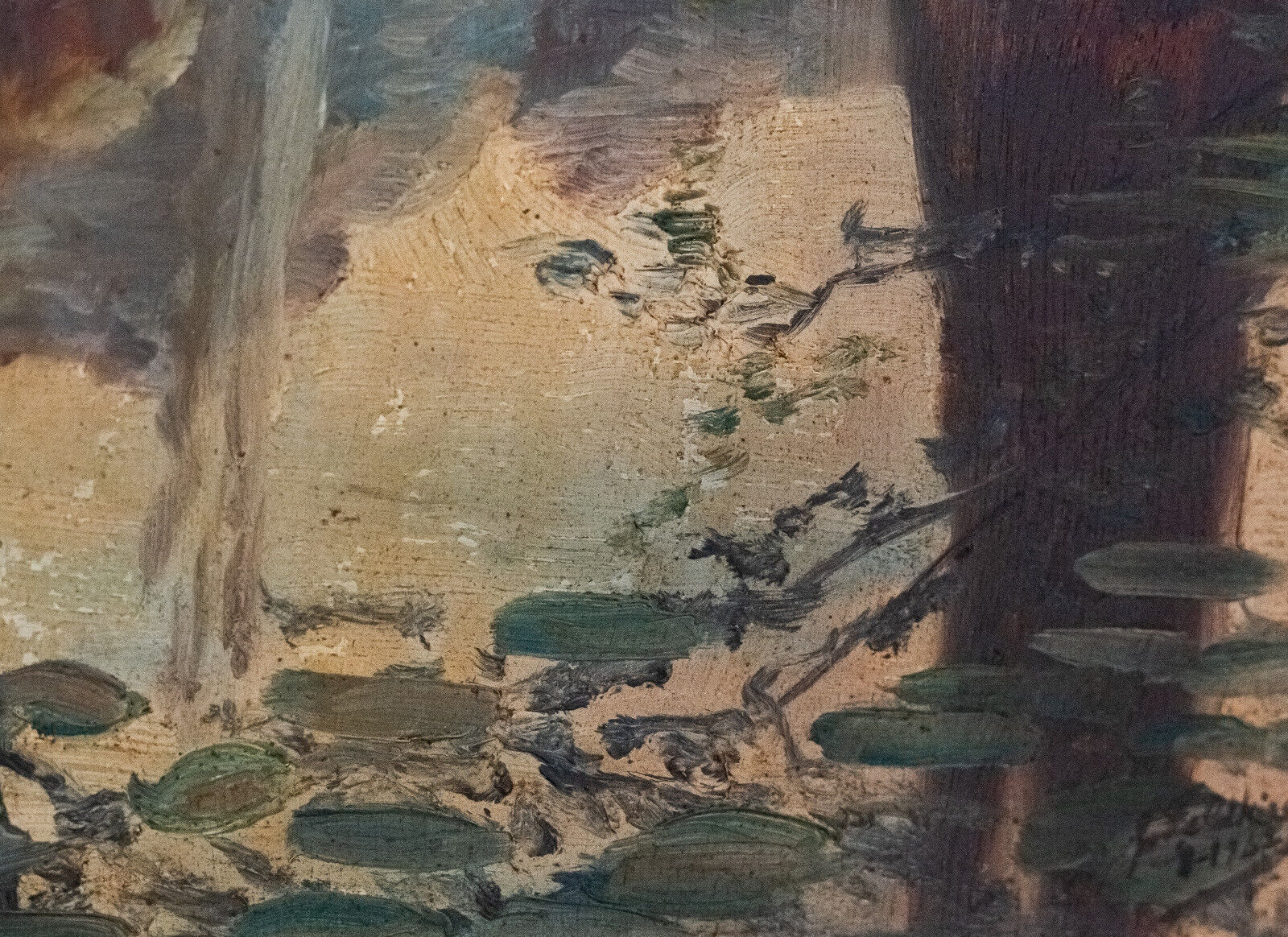 Oil on panel by Feldkricher 1942 undergrowth and river XXth