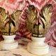 Florentine Renaissance Gilded Iron Acanthus Leaf Candleholders on Carrara Marble Bases, Set of 2