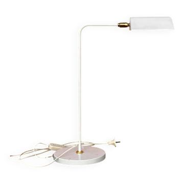 Modernist desk lamp in white metal and gold brass, Bauhaus spirit – 1960s