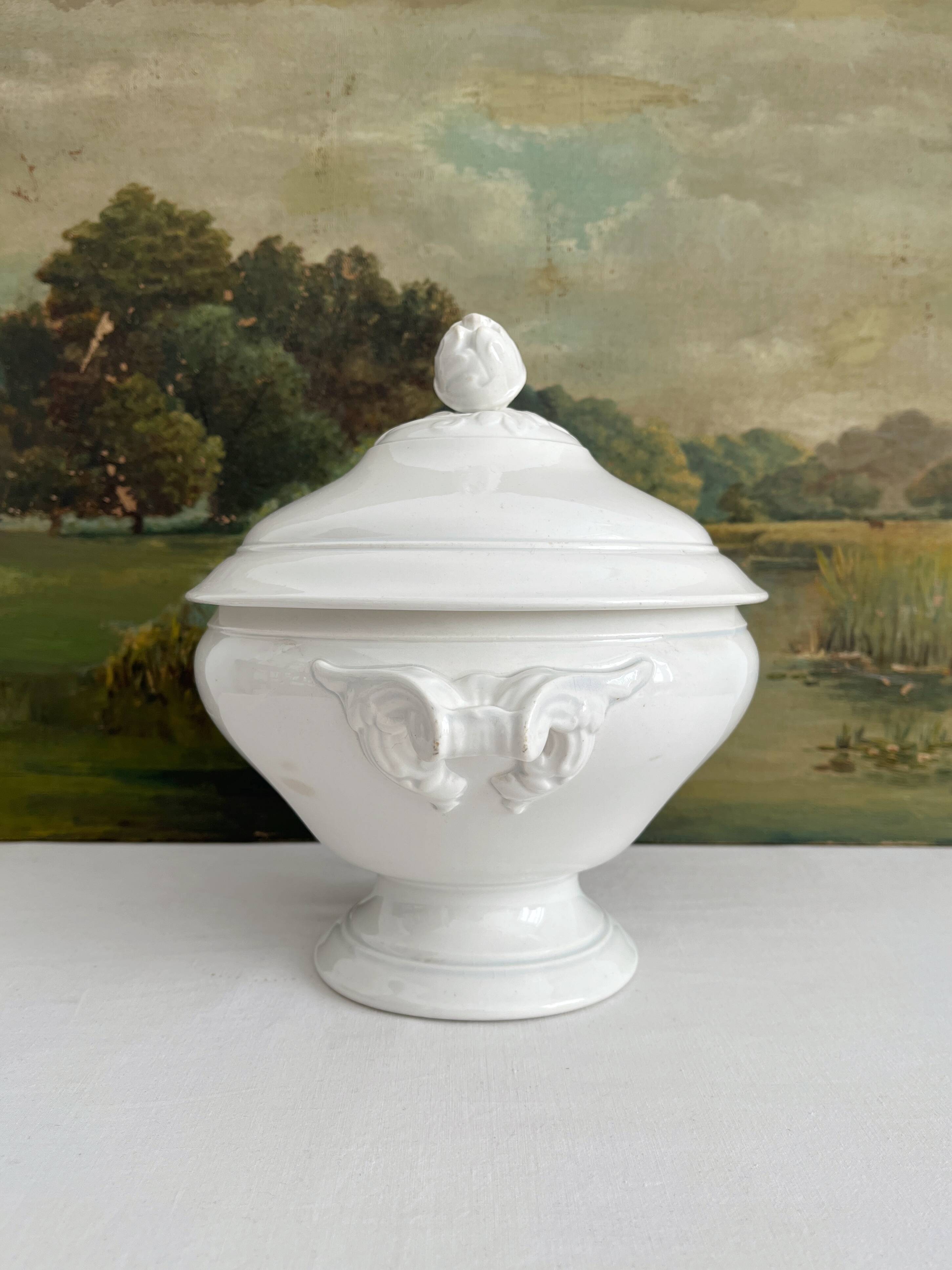 White iron earthenware soup tureen from Digoin and Sarreguemines late 19th century