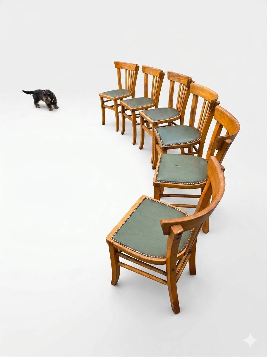6 bistro chairs in solid oak, 1920s