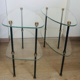 2 small side tables in glass and Bakelite with gold nuts from the 1960s.