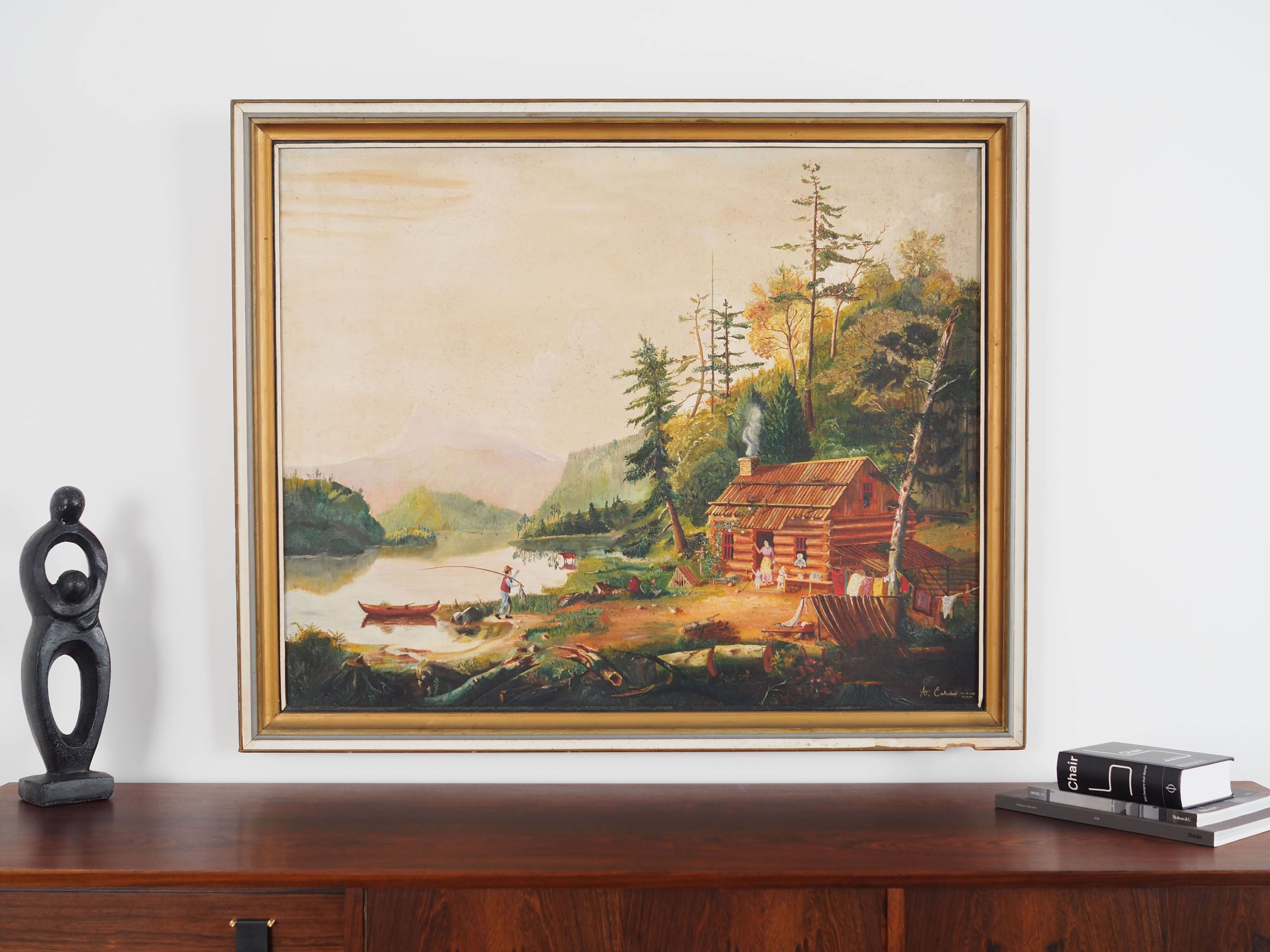 Painting „The Angler's Return”, Danish design, 1980s, by A. Enkeshafi