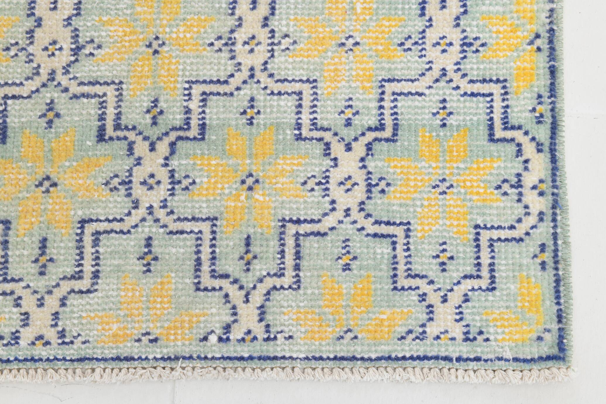 2x10 Blue & Yellow Vintage Runner Rug 73x328Cm