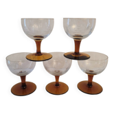 Verres à vin gravés pieds ambrés 60's France