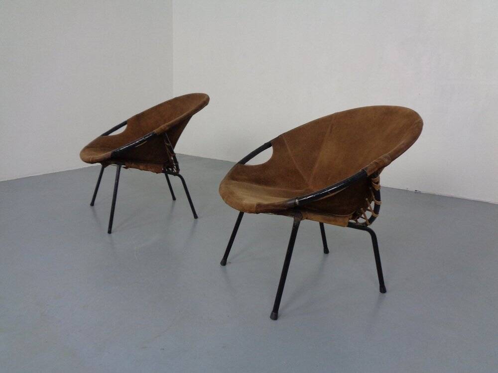 Set of vintage suede lounge chairs from Lusch, Germany, 1960s.