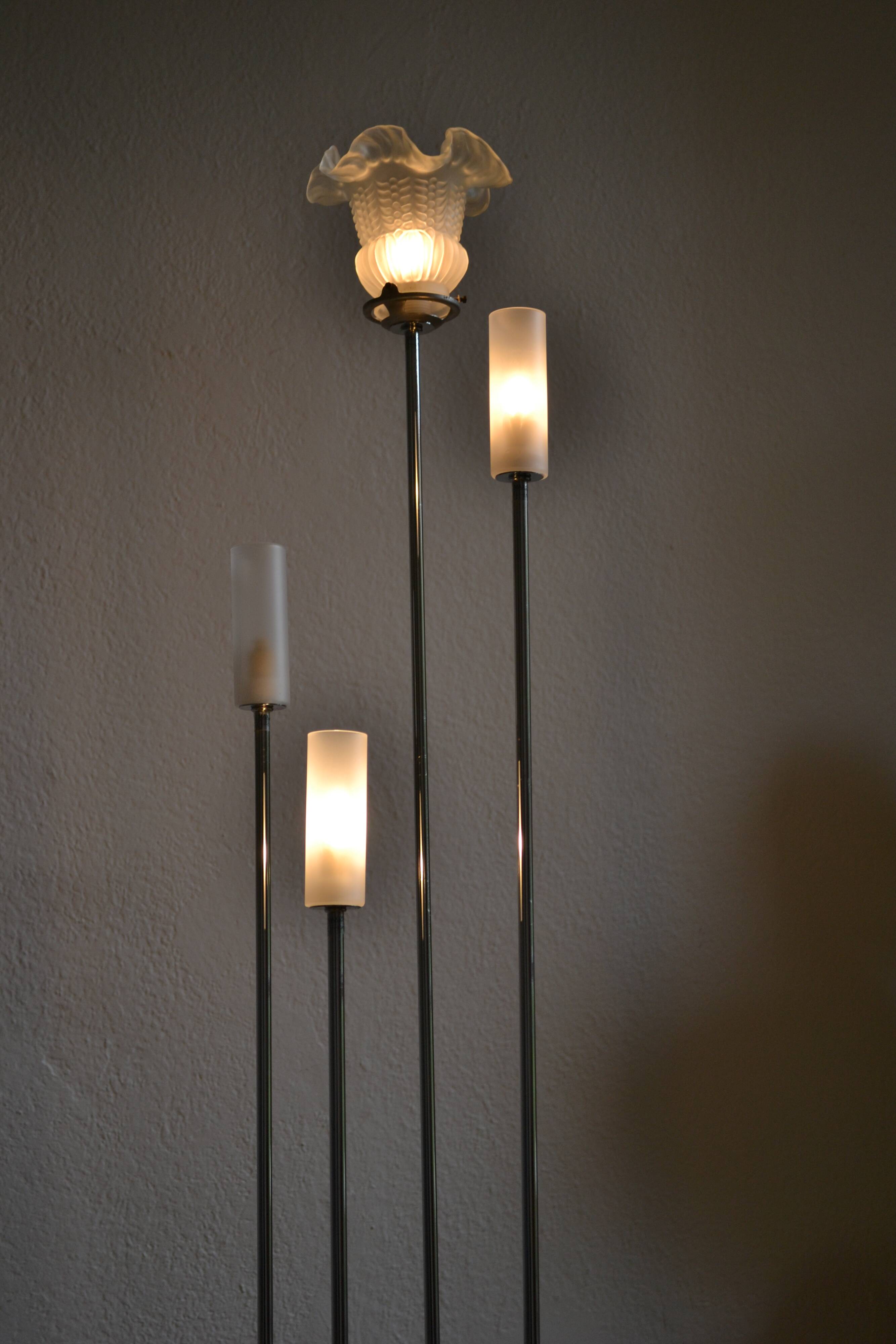 Modernist metal and glass floor lamp