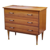 Vintage golden mahogany chest of drawers 3 drawers conical feet from the 60s