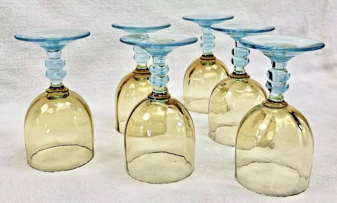 6 old two-tone George Sand wine glasses