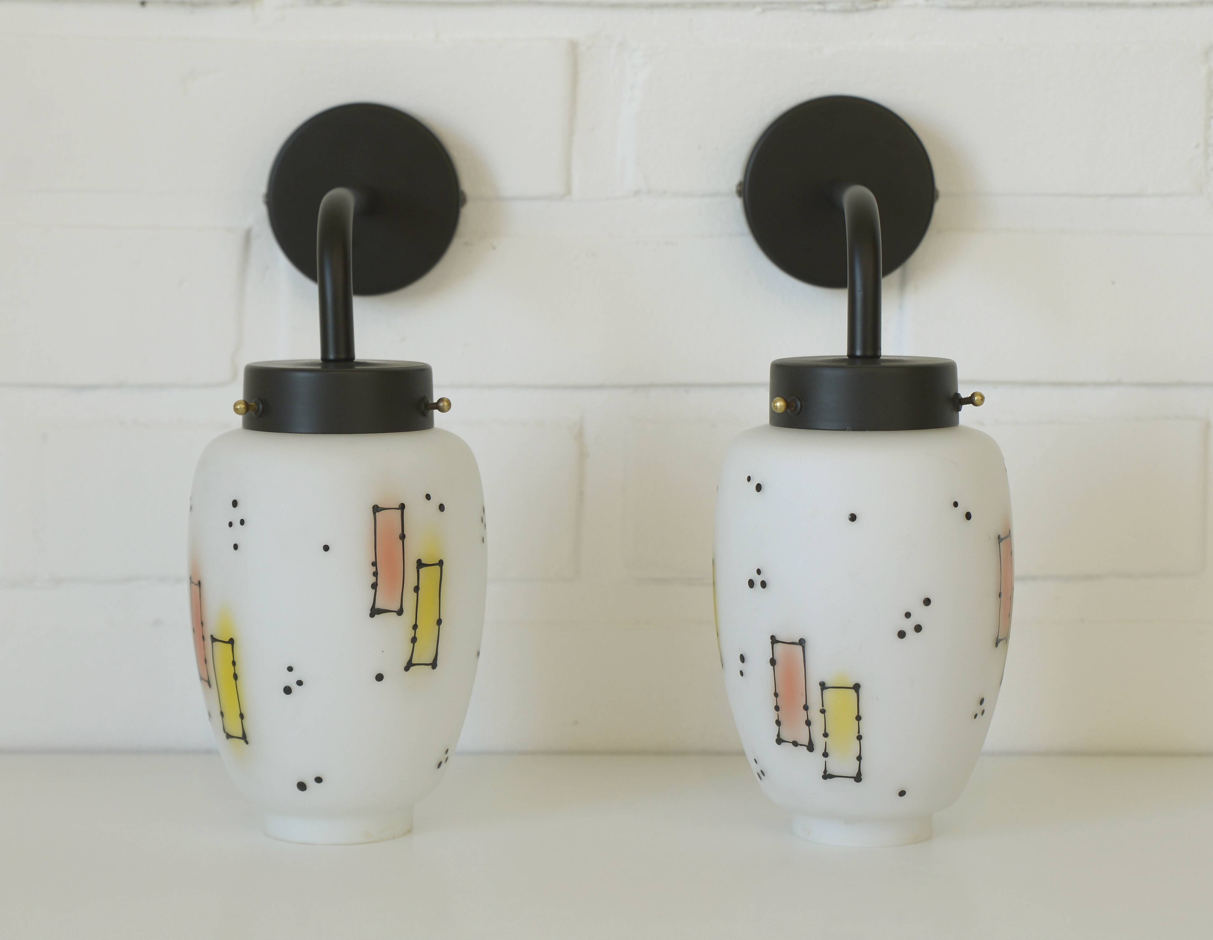 Pair of Unique Vintage Redesign Wall Lamps Glass Lights from Italy 1960's