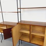 Vintage Italian double modular shelving unit in wood and metal