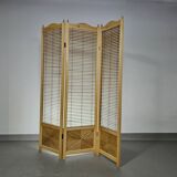 Room divider, French blonde beech louvered screen, 1960s, width 155 cm, height 185 cm