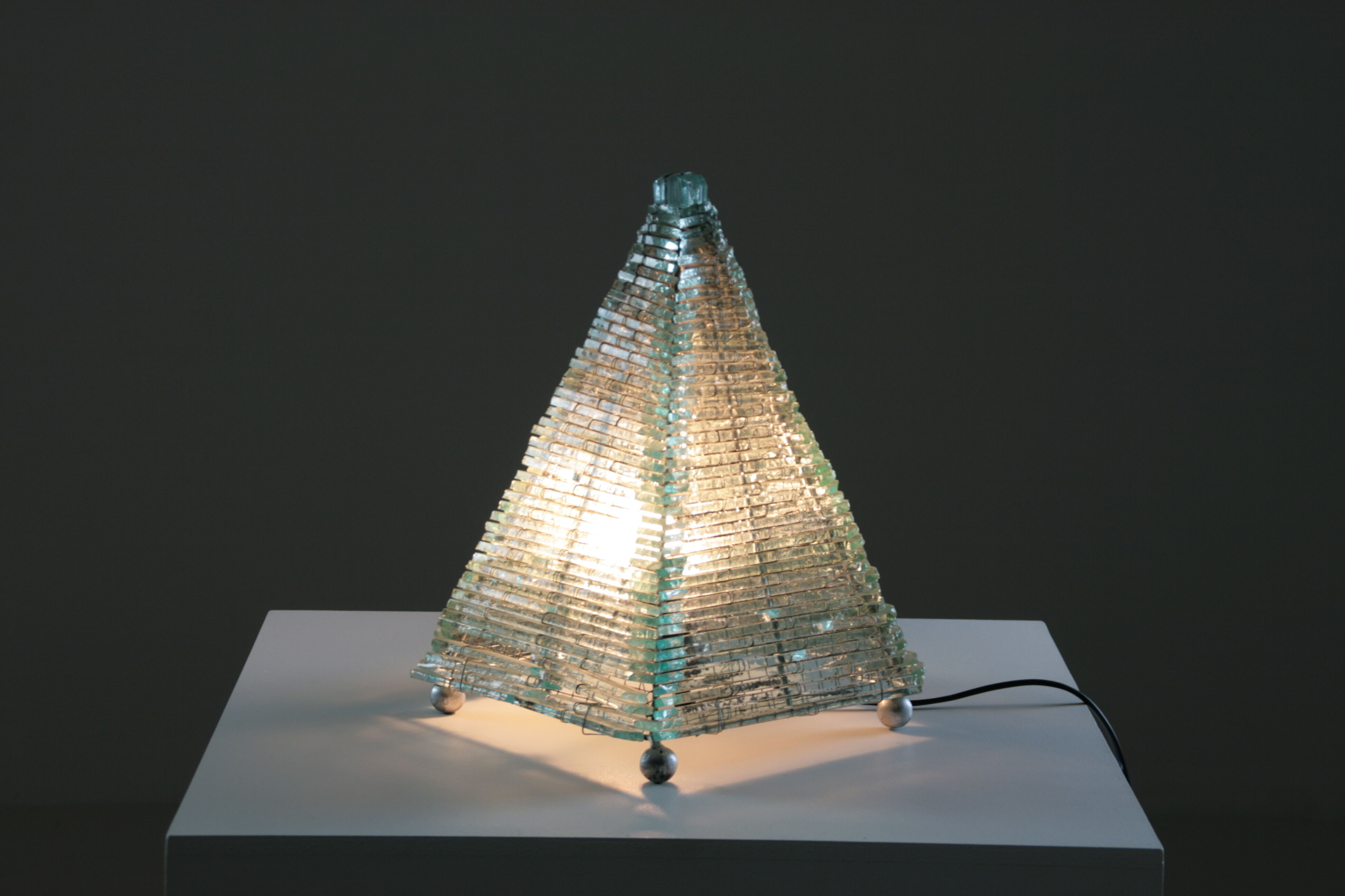 Pyramid lamp in glass and metal, 1970s