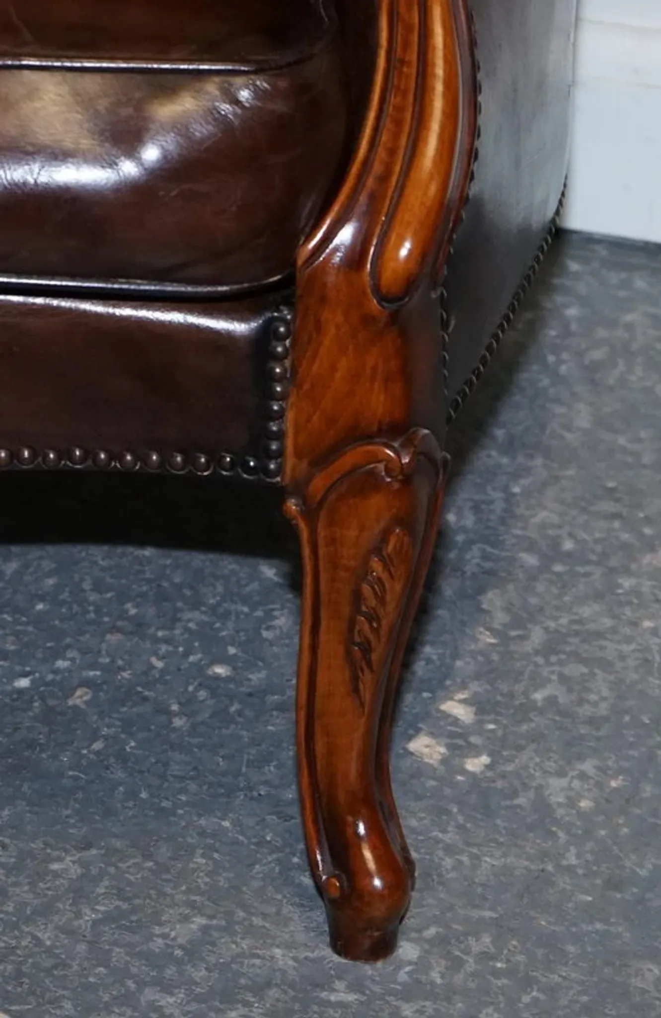 Victorian Chesterfield Leather Dyed Armchair and Ottoman Set