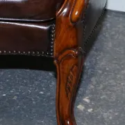 Victorian Chesterfield Leather Dyed Armchair and Ottoman Set