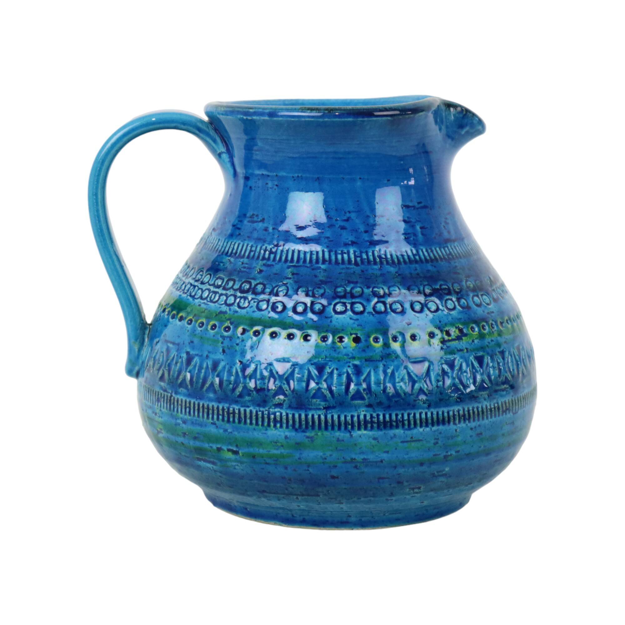 Vase Bitossi Aldo Londi, cruche à oreilles, faïence bleue de Rimini, Italie, années 60