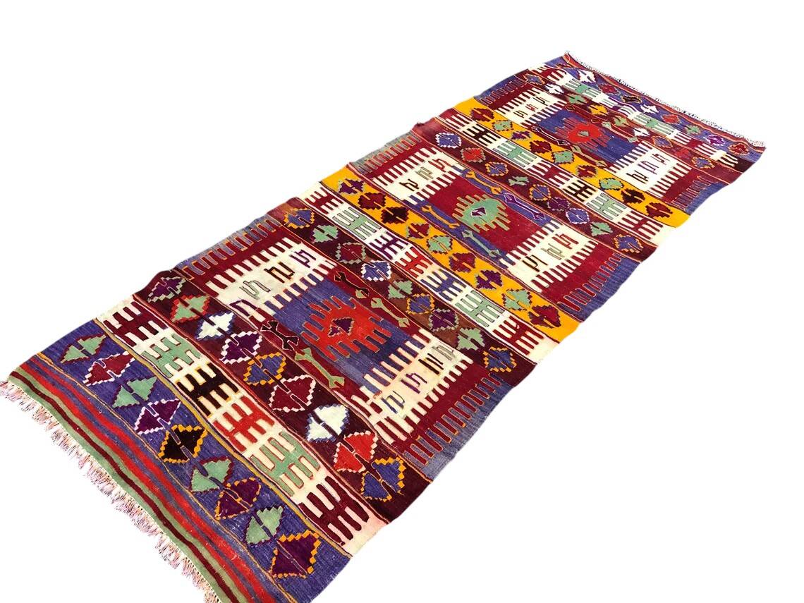 Geometric Handwoven Neutral Kilim Runner