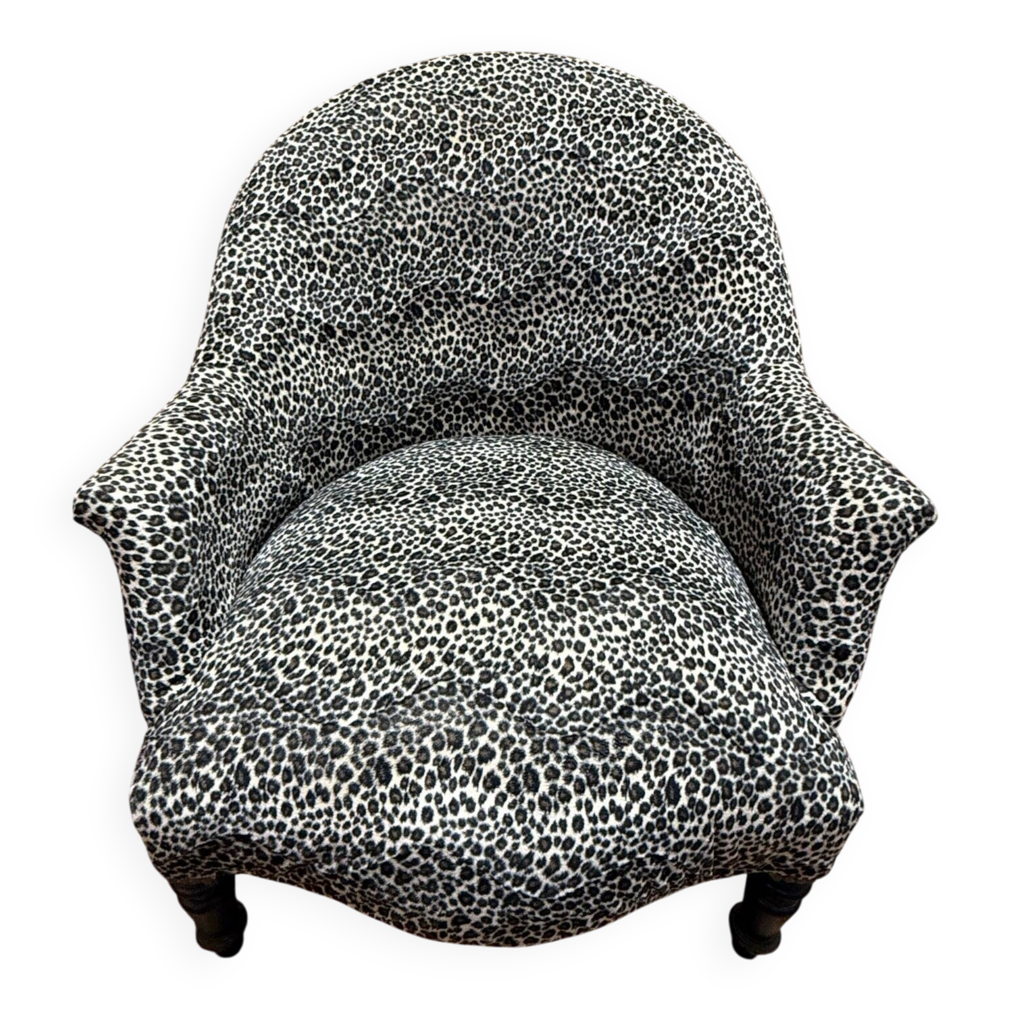 Fauteuil crapaud Napoléon III en velours léopard