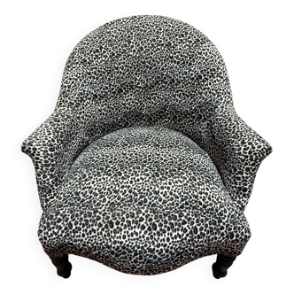 Napoleon III toadstool armchair in leopard velvet