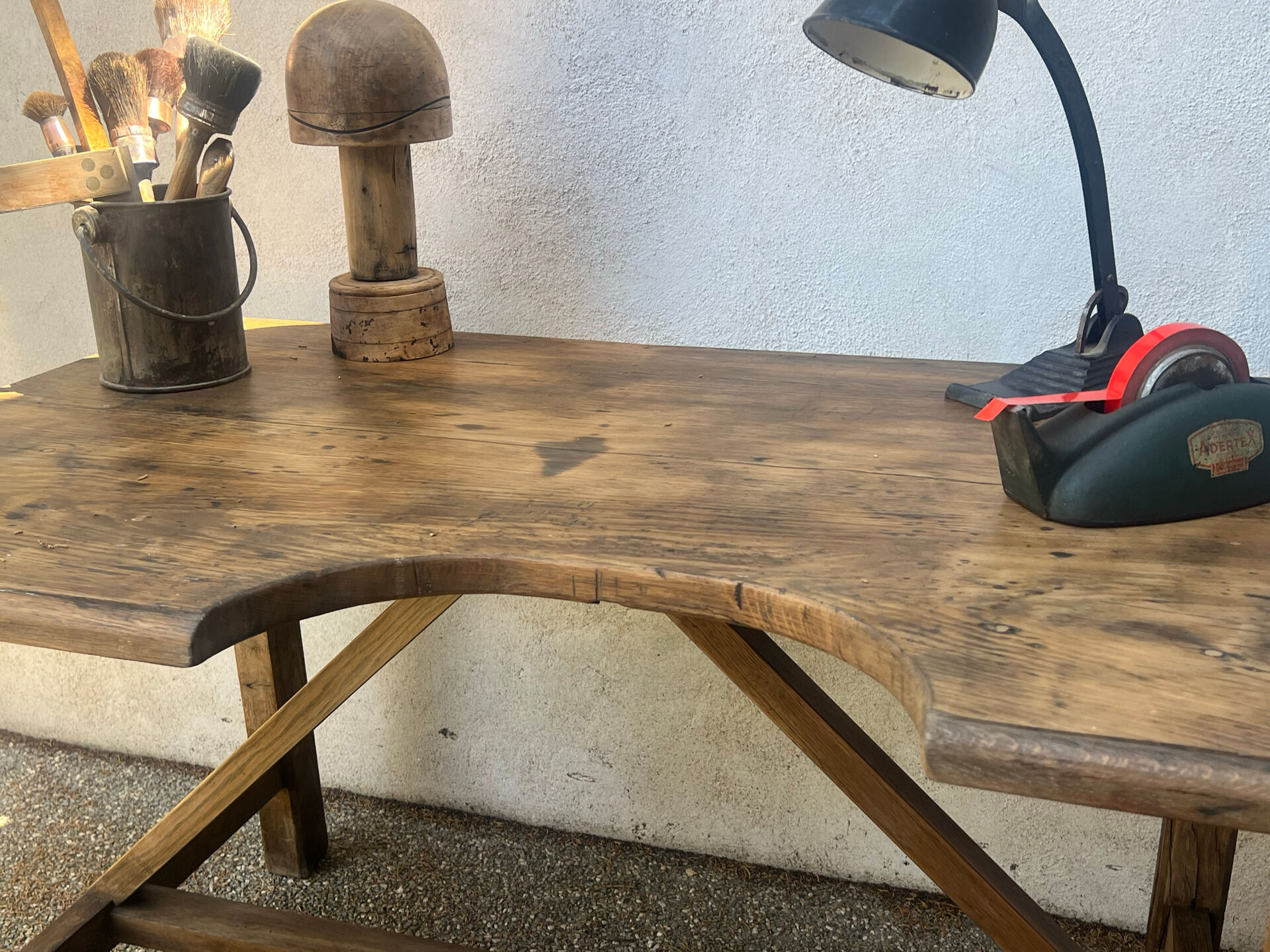 Old workshop desk made of solid wood