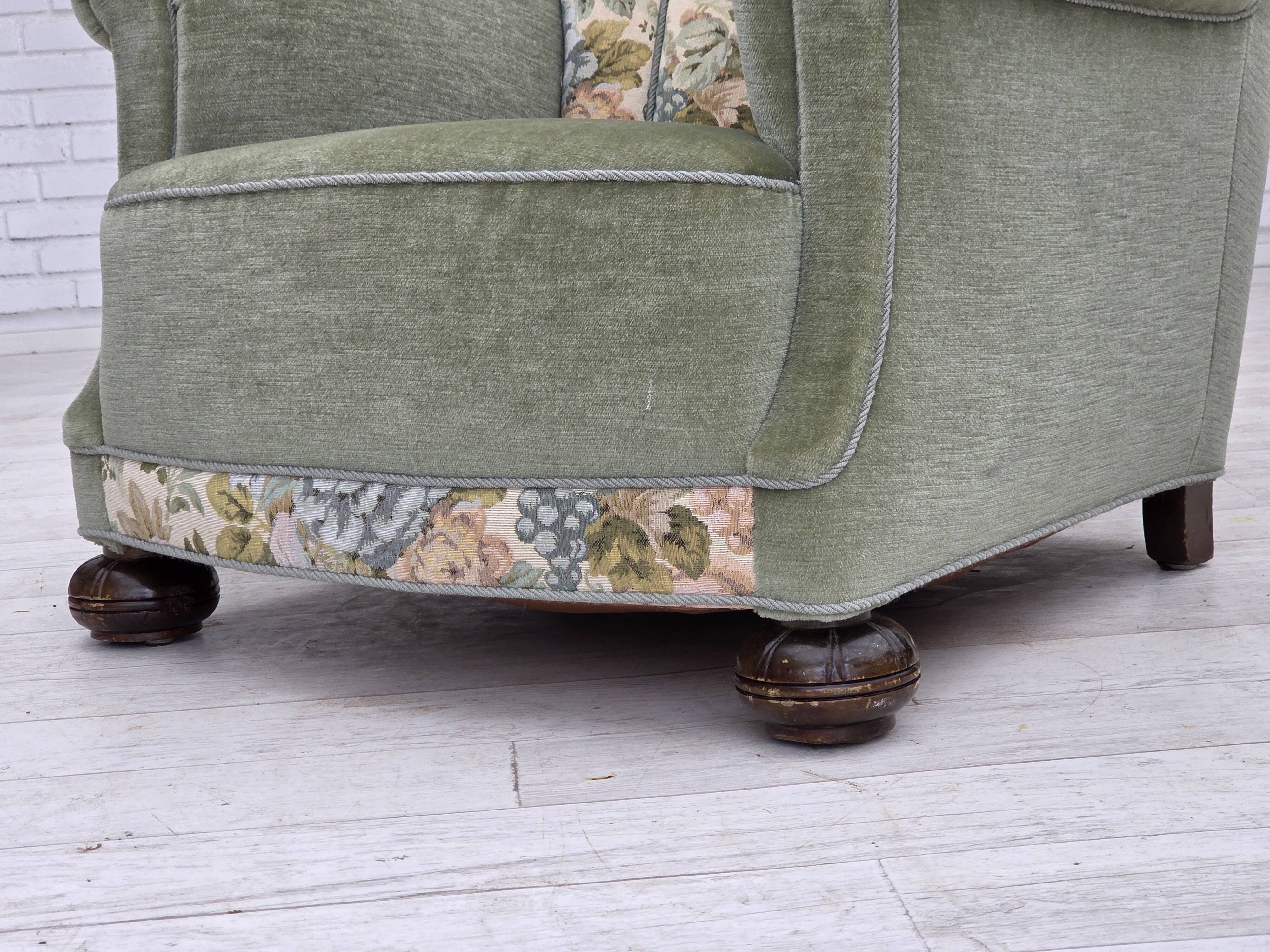 1970s, Danish relax armchair, green furniture velour, original condition.