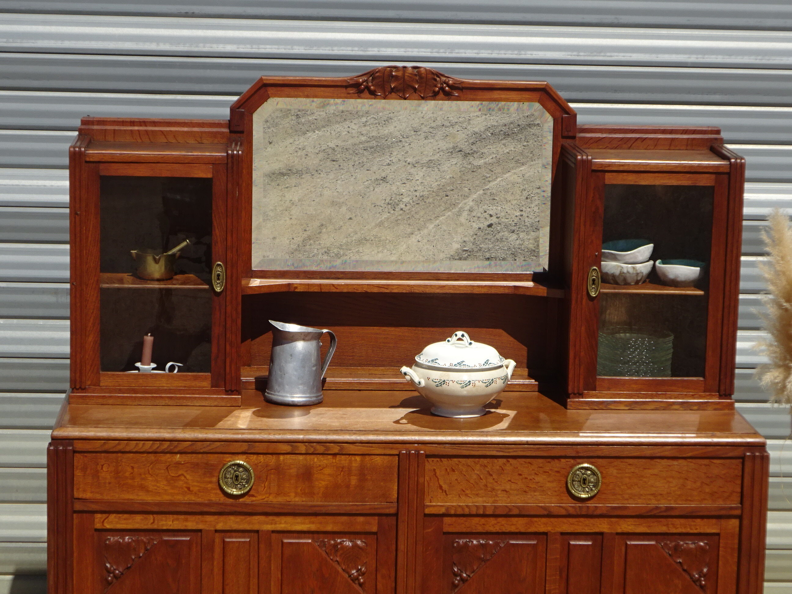 Buffet Art Déco avec guérites et miroir