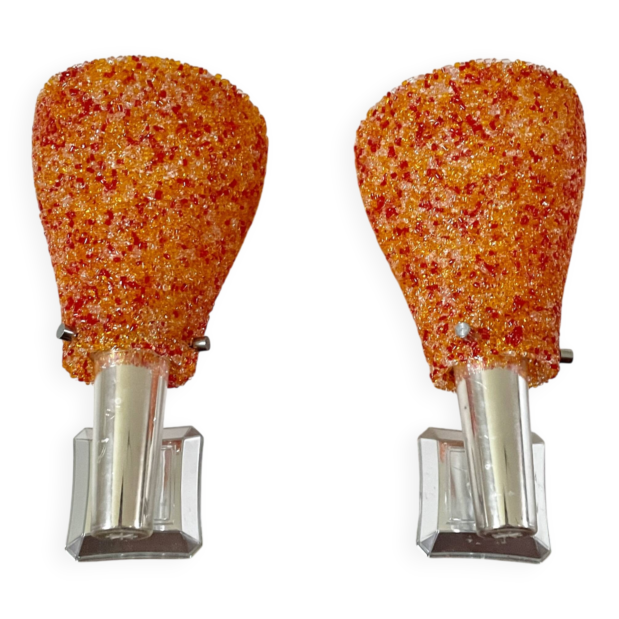 Pair of orange perspex wall lights from the 1950s.