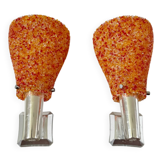 Pair of orange perspex wall lights from the 1950s.