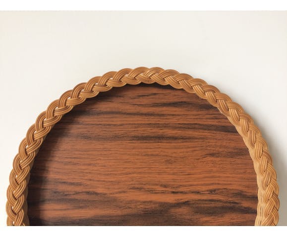 Vintage wood and wicker tray