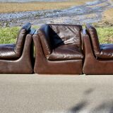 Modular sofa made up of 3 leather armchairs. Circa 1970