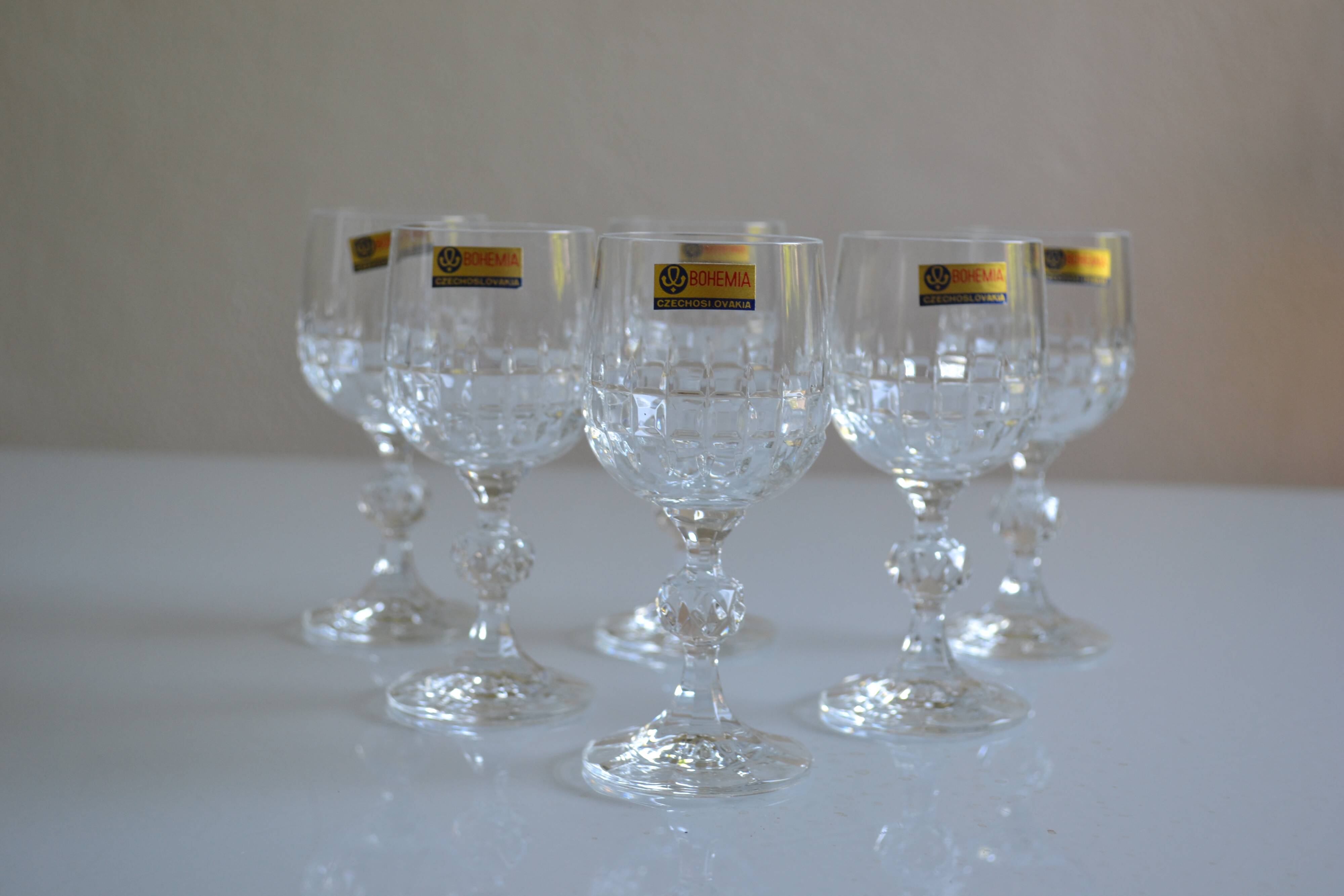 6 port glasses in Bohemian crystal Czechoslovakia