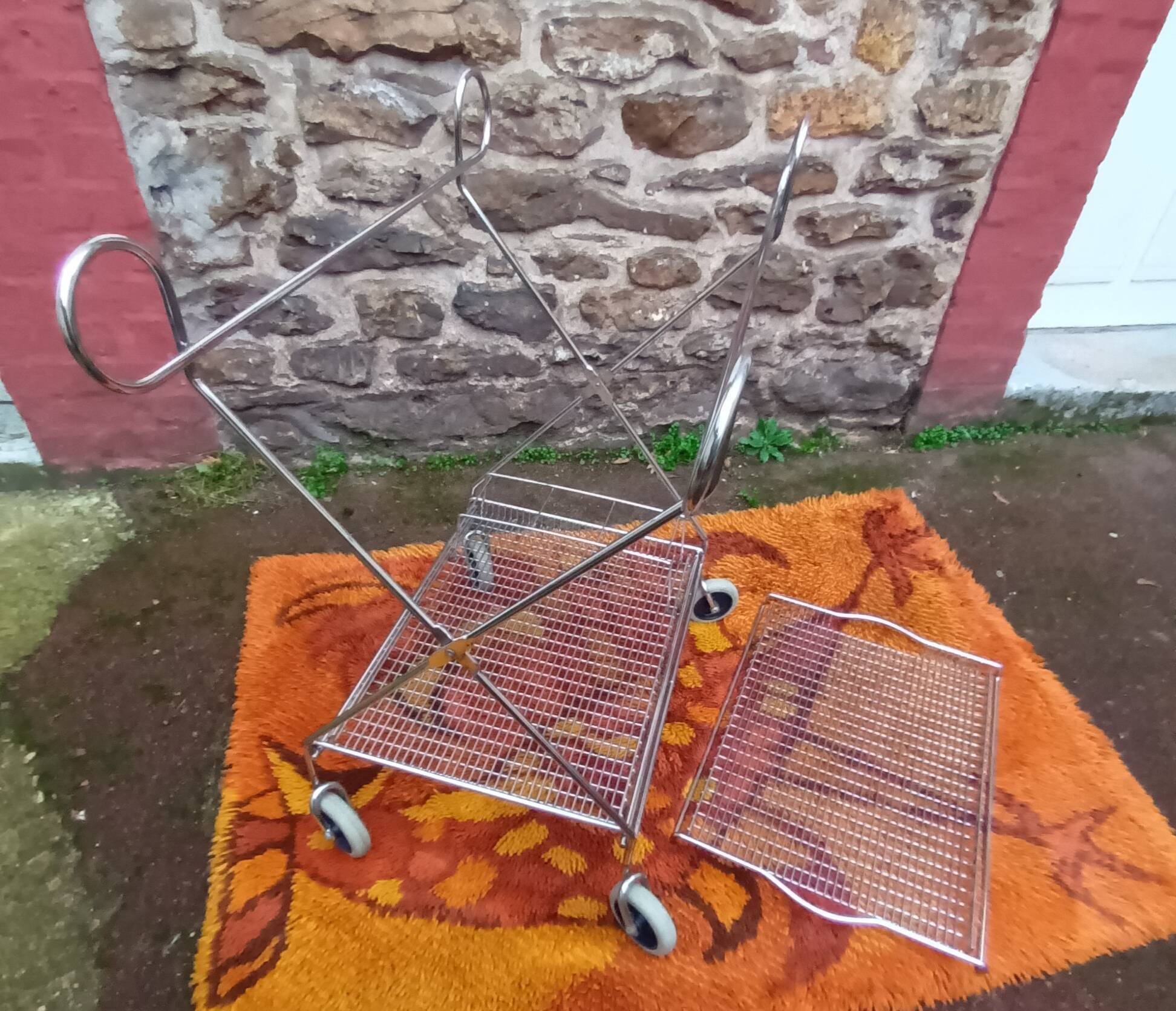 Chrome-plated metal serving cart, 1970s