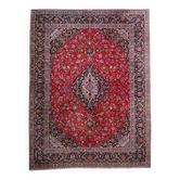 1920s handmade antique wool medallion rug, red & navy, 298 × 411 cm - 1C1302