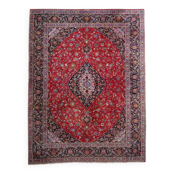 Tapis médaillon en laine fait main des années 1920, rouge et marine, 298 × 411 cm - 1C1302