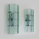 Pair of Italian Veca wall lamps in bluish glass, chrome, double lights
