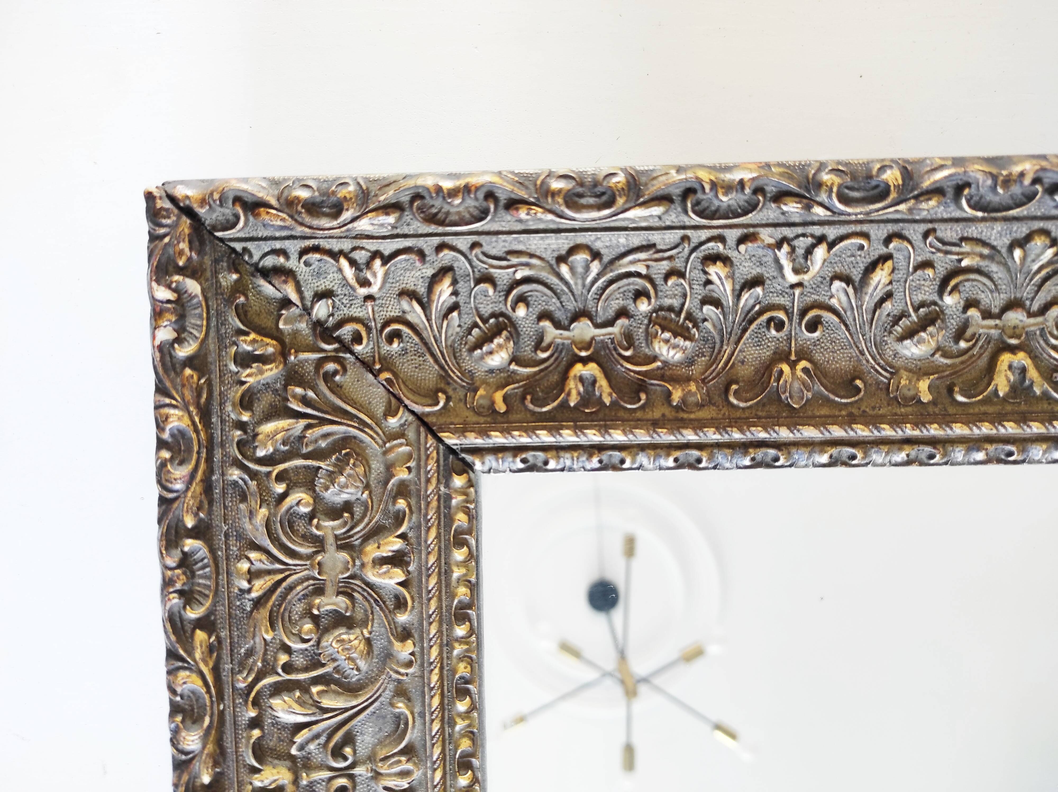 Wooden mirror, edge with embossed flowers 48 x 41 cm