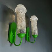 Pair German green wall sconces by Graewe