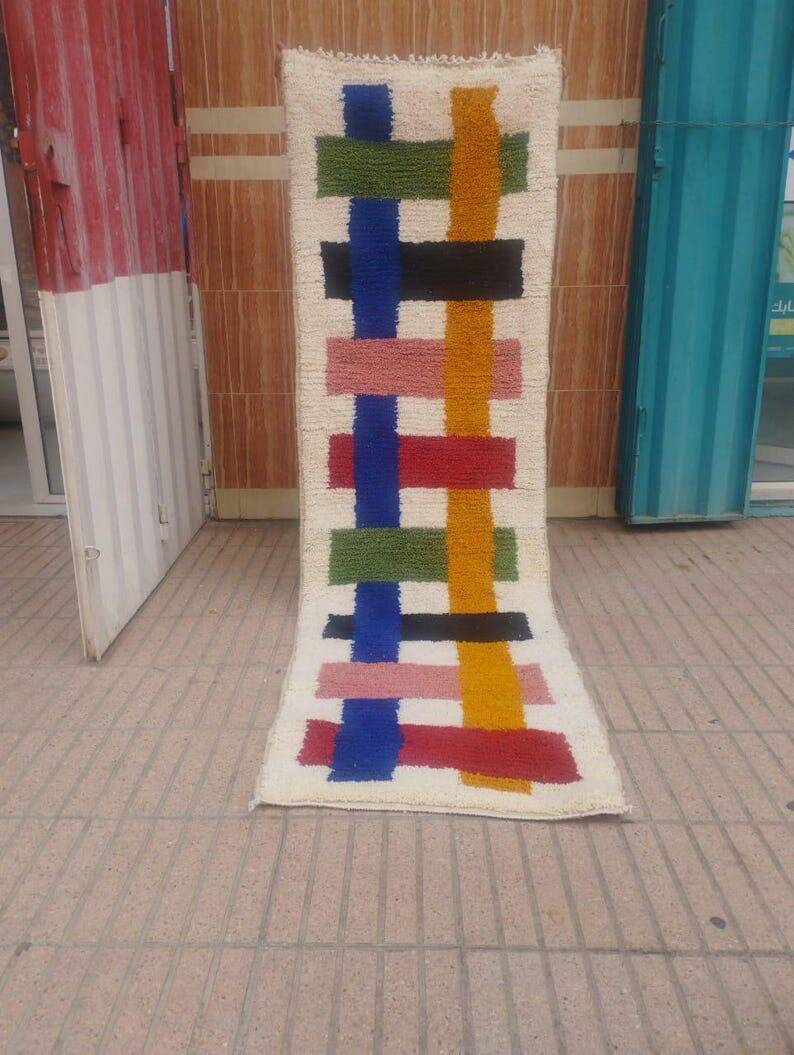 Handmade natural wool hallway rug, size 75 x 300 cm