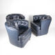 Suite of 3 small armchairs in midnight blue leather with castors