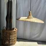 Small suspension, rattan luminaire in hat shape D:60cm