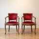 Pair of retro red velvet dining chairs