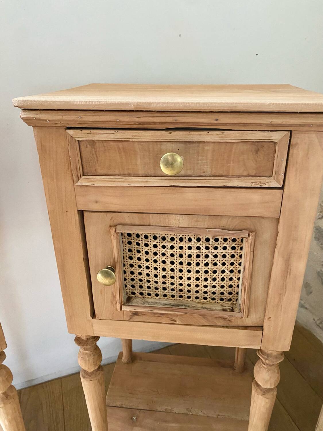 Pair of solid wood cane bedside or nightstands