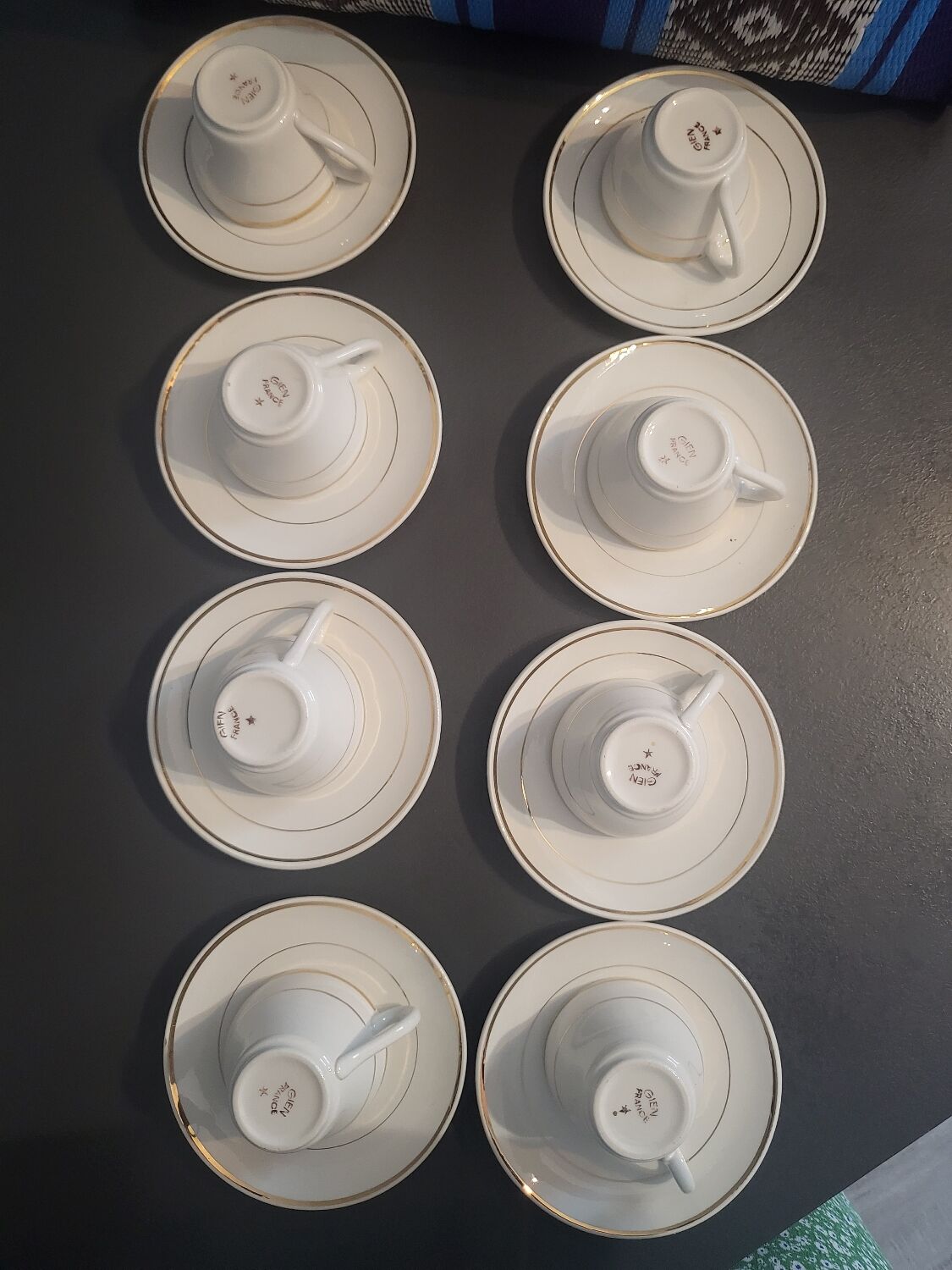 8 Gien cups and 8 saucers